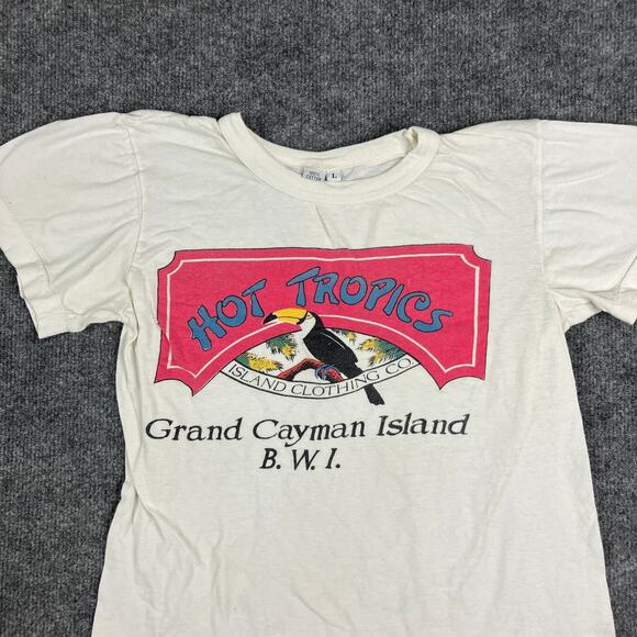 Vintage Tops - Hot Tropics T-Shirt Womens Size L White Grand Cayman Island Graphic‎ 90s Vintage